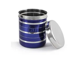 King International Stainless Steel Blue  Silver line Storage Container Set of 2, container for kitchen storage, oil,Tea,Coffee, ghee, Butter, containers with lid, kitchen storage set airtight-thumb3