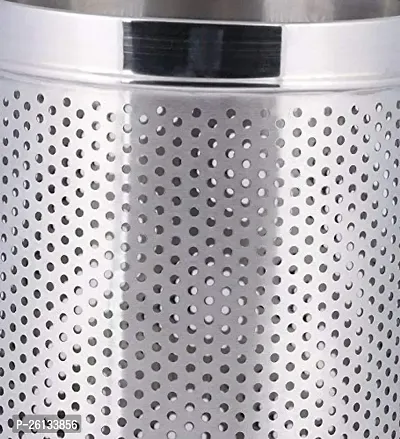 King International Stainless Steel Perforated Swing-Lid Open Dustbin -10 L (Silver)-thumb3