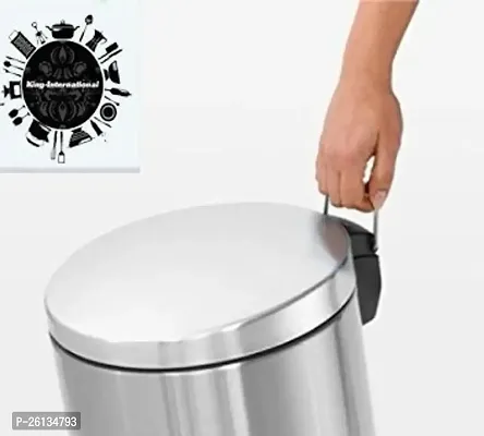 King International Stainless Steel Plain Pedal Dustbin fo Kitchen with Plastic Bucket, (7''x11''), 5L, Car Dustbin, Trash Can, Round Shape Dustbin For Home, Bathroom, Room,  Office-thumb3