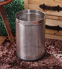 King International Stainless Steel Perforated Swing-Lid Open Dustbin -10 L (Silver)-thumb4