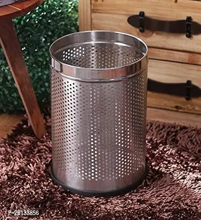 King International Stainless Steel Perforated Swing-Lid Open Dustbin -10 L (Silver)-thumb5