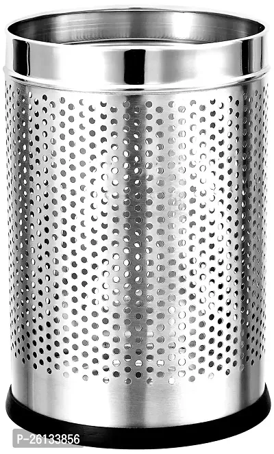 King International Stainless Steel Perforated Swing-Lid Open Dustbin -10 L (Silver)