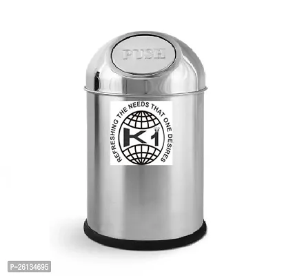 King International Stainless Steel Push Table Top Dustbin With Lid, 3L, Standard, Silver, Car Dustbin, Trash Can, Round Shape Dustbin For Home, Bathroom, Room  Office