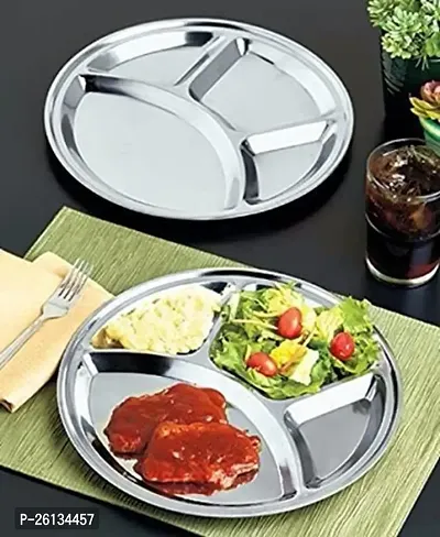 King International Stainless Steel Compartment Divided Dinner Plate, 30 cm, Silver, 2 Piece-thumb0
