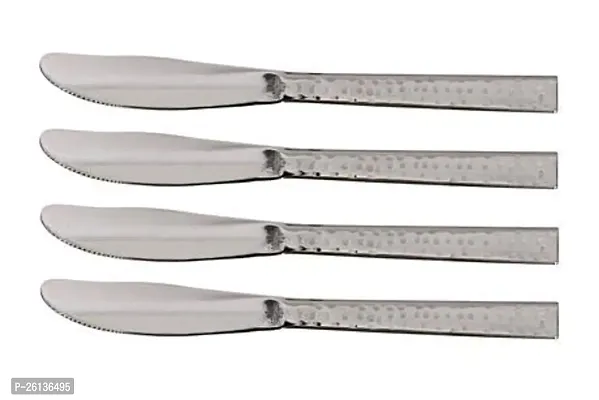 King International Stainless Steel Dinner Hammered Knife Set of 6, 6.3'', Stainless Steel Knife with Squared Handle,Mirror Finish, Steel Cutlery Knife set-thumb2