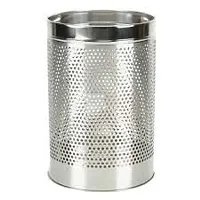 King International Stainless Steel Perforated Swing-Lid Open Dustbin -10 L (Silver)-thumb1