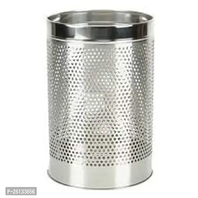 King International Stainless Steel Perforated Swing-Lid Open Dustbin -10 L (Silver)-thumb2