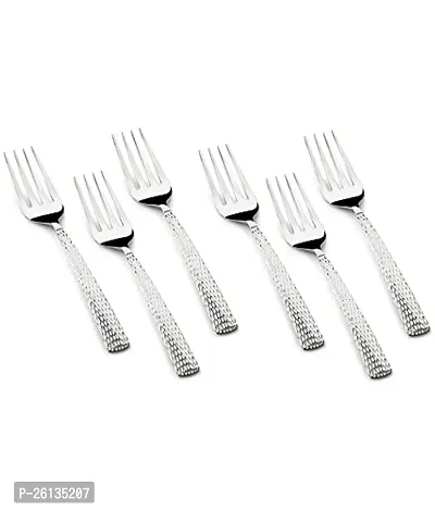 King International Stainless Steel Fork Set, Fork Set of 6 ,16 cm, Mirror Polish, Steel Hammered Forks Set, Tablefork, Salad Fork, Dinner Fork Set for Home, Kitchen, Restaurant-thumb0