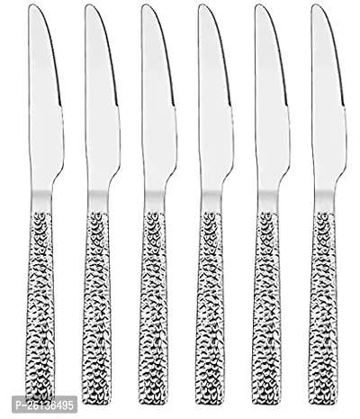 King International Stainless Steel Dinner Hammered Knife Set of 6, 6.3'', Stainless Steel Knife with Squared Handle,Mirror Finish, Steel Cutlery Knife set