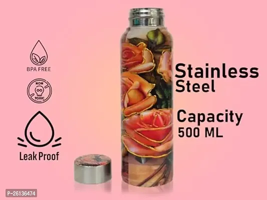 King International Stainless Steel Printed Water Bottle 500 ml - With Advanced Leak Proof- for Men  Women  Kids Diwali Gift, Diwali Gift for Women, Diwali Gifts for Family and Friends (Rose Print)-thumb4