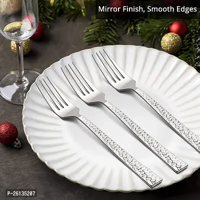 King International Stainless Steel Fork Set, Fork Set of 6 ,16 cm, Mirror Polish, Steel Hammered Forks Set, Tablefork, Salad Fork, Dinner Fork Set for Home, Kitchen, Restaurant-thumb5