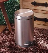 King International Stainless Steel Plain Pedal Dustbin fo Kitchen with Plastic Bucket, (7''x11''), 5L, Car Dustbin, Trash Can, Round Shape Dustbin For Home, Bathroom, Room,  Office-thumb3