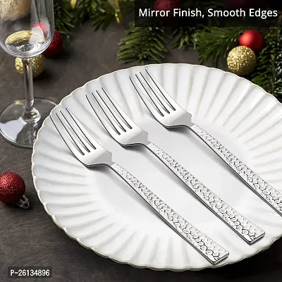 King International Stainless Steel Fork Set, Fork Set of 12,16 cm, Mirror Polish, Steel Hammered Forks Set, Tablefork, Salad Fork, Dinner Fork Set for Home, Kitchen, Restaurant-thumb5