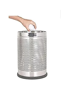 King International Stainless Steel Perforated Swing-Lid Open Dustbin -10 L (Silver)-thumb3