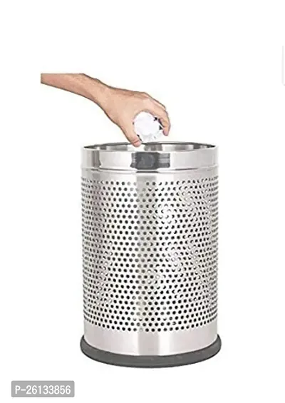 King International Stainless Steel Perforated Swing-Lid Open Dustbin -10 L (Silver)-thumb4