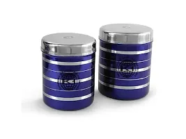 King International Stainless Steel Blue  Silver line Storage Container Set of 2, container for kitchen storage, oil,Tea,Coffee, ghee, Butter, containers with lid, kitchen storage set airtight-thumb1