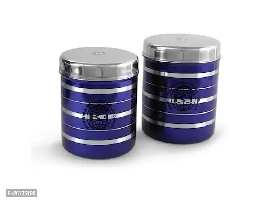 King International Stainless Steel Blue  Silver line Storage Container Set of 2, container for kitchen storage, oil,Tea,Coffee, ghee, Butter, containers with lid, kitchen storage set airtight-thumb2