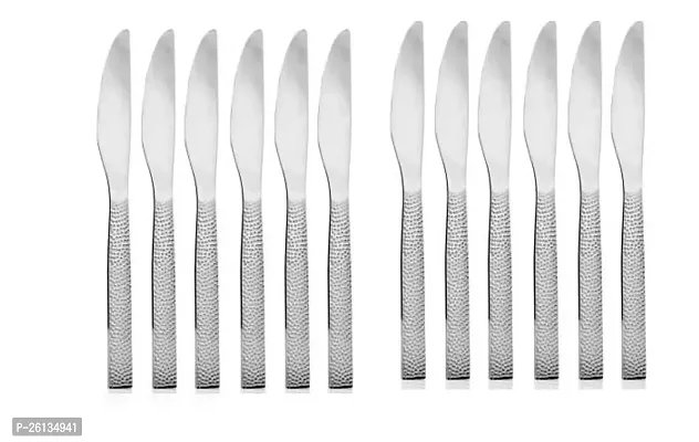 King International Stainless Steel Hammered Table Knife,Set of 12, 20 cm, Mirror Polish,Butter Knife, Cheese Knife,Dinner Knife,Dessert Knife,Bread Knife,Stainless Steel Table Knife Set of 12pcs