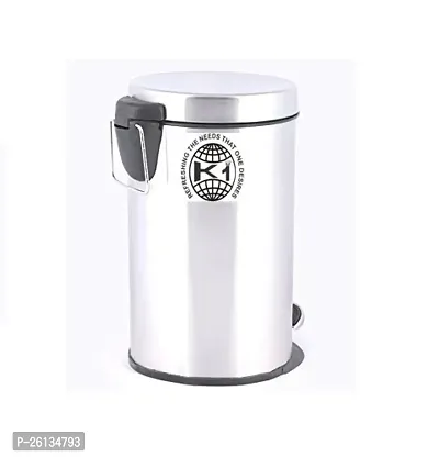 King International Stainless Steel Plain Pedal Dustbin fo Kitchen with Plastic Bucket, (7''x11''), 5L, Car Dustbin, Trash Can, Round Shape Dustbin For Home, Bathroom, Room,  Office