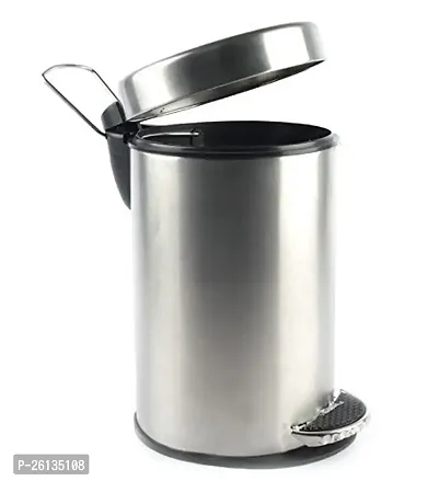 King International Stainless Steel Pedal Dustbin with Plastic Bucket Set (7''x10'', Silver)