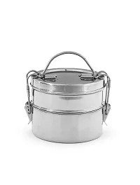 King International Stainless Steel Lunch Box, Silver, 12CM, 2 Tier, Tiffin Box For Kids, Compartment With Locking Clip, Steel Lunch Box For Office Men  Women, Leak Proof Tiffin Box, Meal Holder For Girls/Boys-thumb1