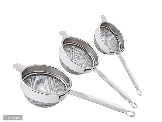 King International Stainless Steel Tea, Coffee and Liquid Strainer Set of 2 pcs (Food Grade Steel) for Kitchen Use, Heavy Gauge with Strong Steel Handles-thumb5