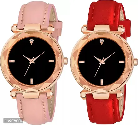 Stylish Women Genuine Leather Analog Watch Pack of 2