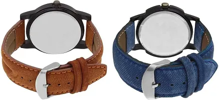 Stylish Multicoloured Genuine Leather Analog Watch For Men Pack Of 2-thumb2