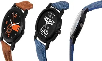 Stylish Multicoloured Genuine Leather Analog Watch For Men Pack Of 3-thumb1