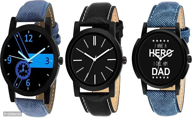 Stylish Multicoloured Genuine Leather Analog Watch For Men Pack Of 3