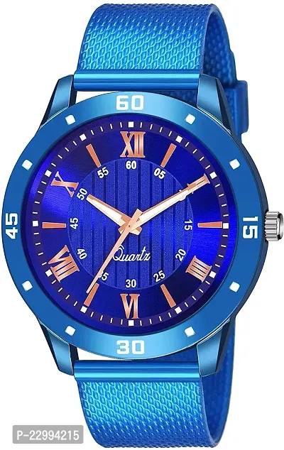 Stylish Blue Silicone Analog Watch For Men-thumb0