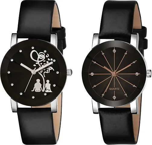 Stylish Women Genuine Leather Analog Watch Pack of 2