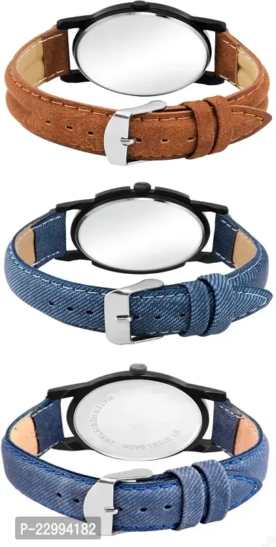 Stylish Multicoloured Genuine Leather Analog Watch For Men Pack Of 3-thumb3