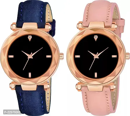 Stylish Women Genuine Leather Analog Watch Pack of 2