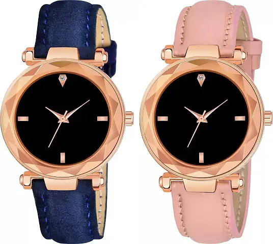 Stylish Women Genuine Leather Analog Watch Pack of 2