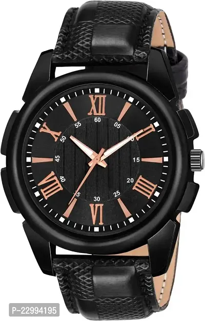 Stylish Black Genuine Leather Analog Watch For Men-thumb0