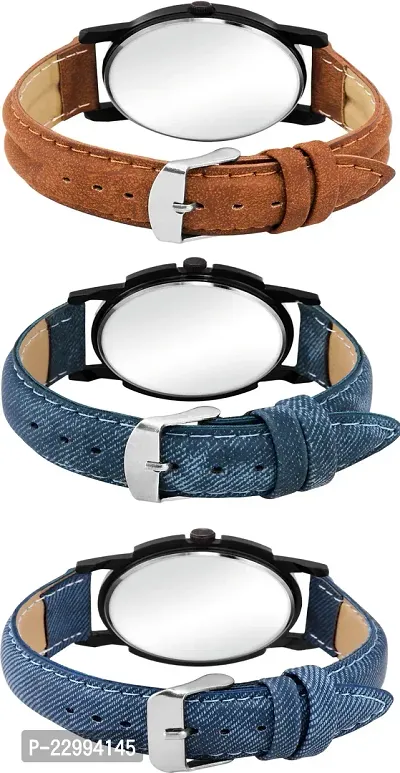 Stylish Multicoloured Genuine Leather Analog Watch For Men Pack Of 3-thumb3