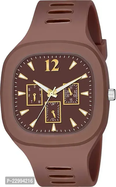 Stylish Brown Silicone Analog Watch For Men-thumb0