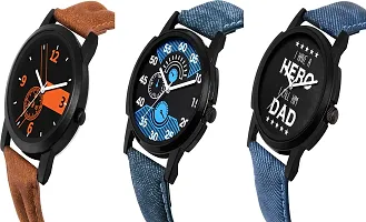 Stylish Multicoloured Genuine Leather Analog Watch For Men Pack Of 3-thumb1