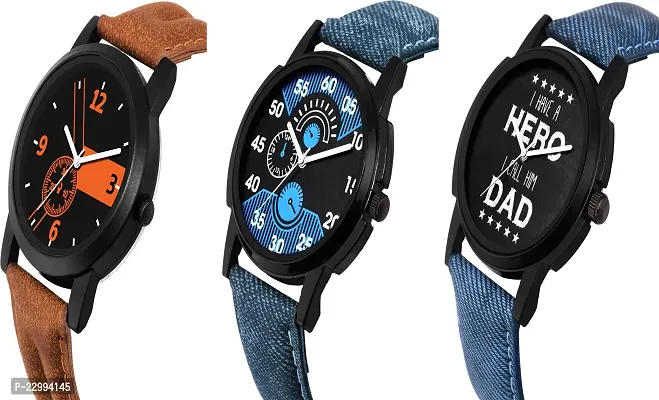 Stylish Multicoloured Genuine Leather Analog Watch For Men Pack Of 3-thumb2