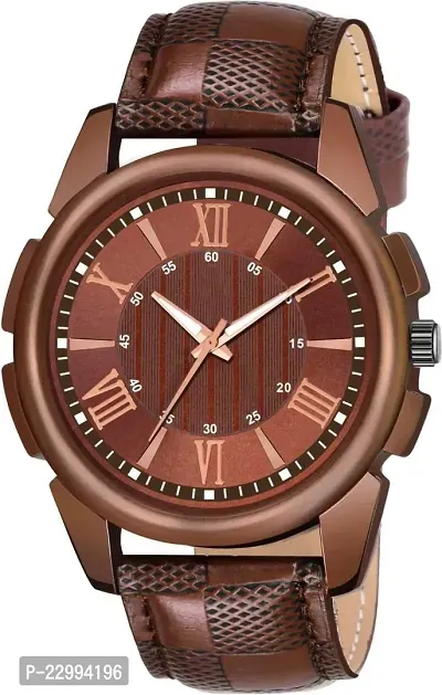 Stylish Brown Genuine Leather Analog Watch For Men-thumb0