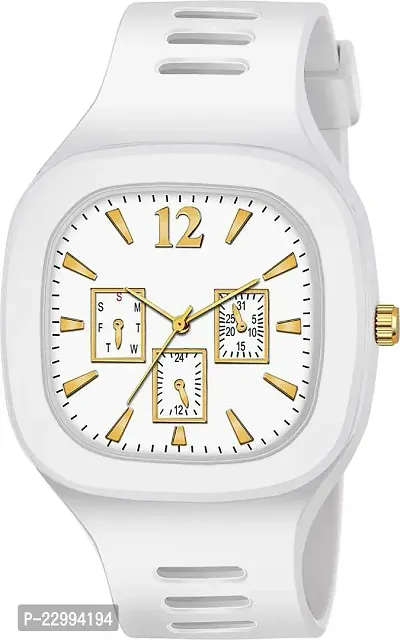 Stylish White Silicone Analog Watch For Men-thumb0