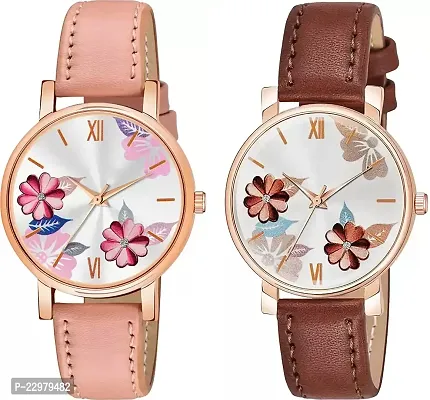 Stylish Women Genuine Leather Analog Watch Pack of 2