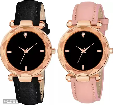 Stylish Women Genuine Leather Analog Watch Pack of 2