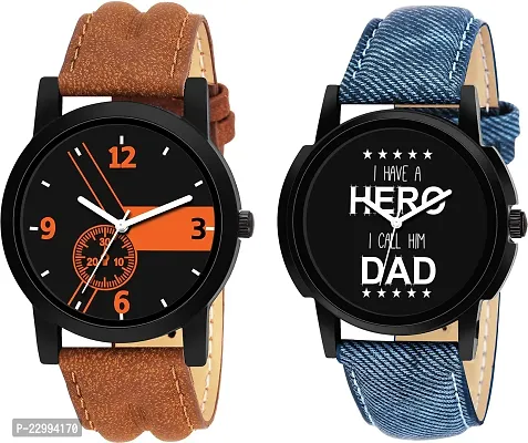 Stylish Multicoloured Genuine Leather Analog Watch For Men Pack Of 2
