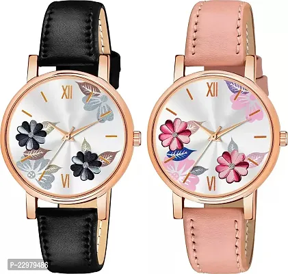 Stylish Women Genuine Leather Analog Watch Pack of 2-thumb0