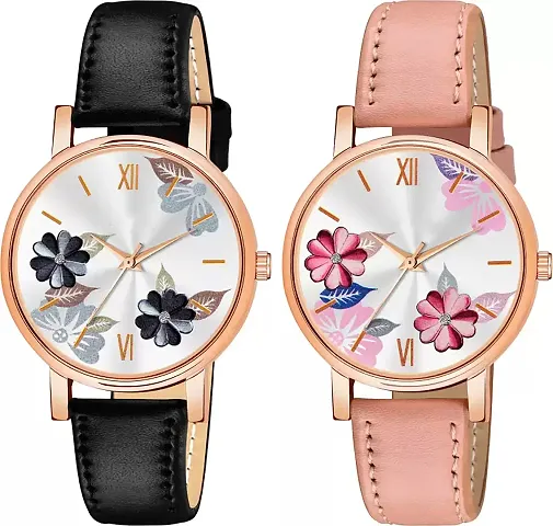 Stylish Women Genuine Leather Analog Watch Pack of 2