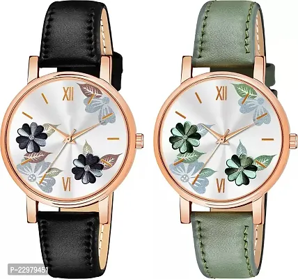 Stylish Women Genuine Leather Analog Watch Pack of 2