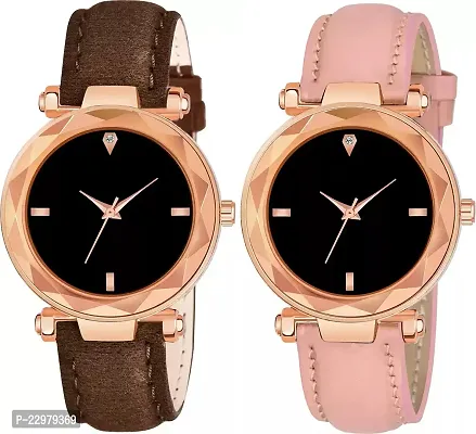 Stylish Women Genuine Leather Analog Watch Pack of 2