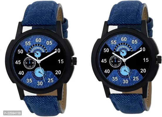 Stylish Multicoloured Genuine Leather Analog Watch For Men Pack Of 2-thumb0